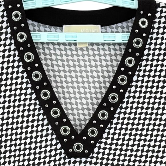 Michael Kors Womens Pullover Stretch Geometric Grommet V-Neck Long Sleeve Top XL - Picture 5 of 10